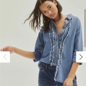 Pilcro Juni Ruffled Denim Buttondown